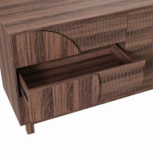 English Elm Modern Fluted Six Drawer Dresser Engineered Wood Storage Chest for Bedroom or Entryway Walnut Brown N739C000005D