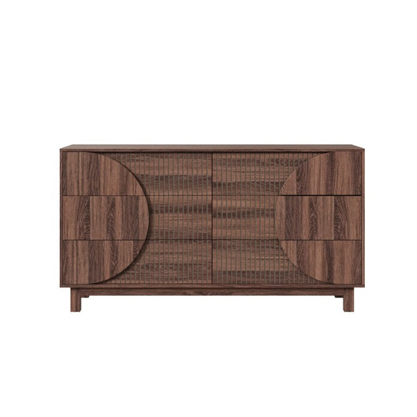 English Elm Modern Fluted Six Drawer Dresser Engineered Wood Storage Chest for Bedroom or Entryway Walnut Brown N739C000005D