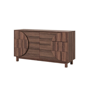 English Elm Modern Fluted Six Drawer Dresser Engineered Wood Storage Chest for Bedroom or Entryway Walnut Brown N739C000005D
