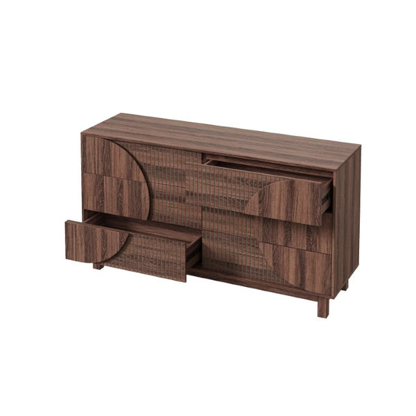 English Elm Modern Fluted Six Drawer Dresser Engineered Wood Storage Chest for Bedroom or Entryway Walnut Brown N739C000005D
