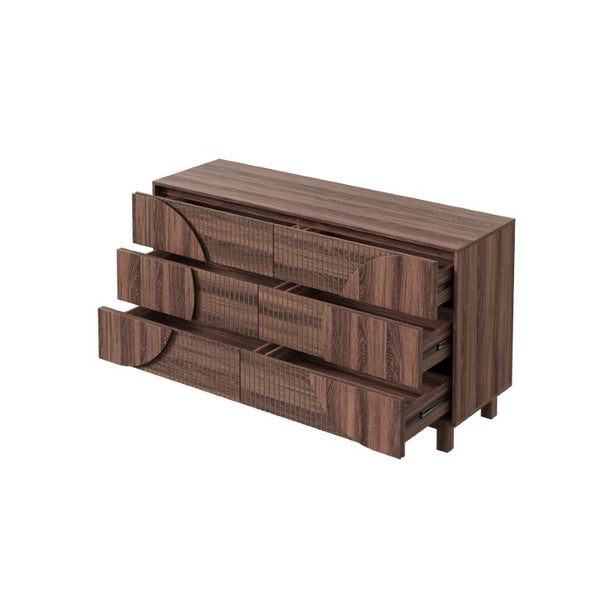 English Elm Modern Fluted Six Drawer Dresser Engineered Wood Storage Chest for Bedroom or Entryway Walnut Brown N739C000005D