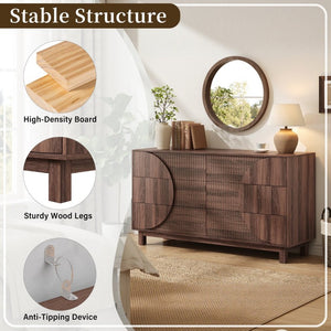 English Elm Modern Fluted Six Drawer Dresser Engineered Wood Storage Chest for Bedroom or Entryway Walnut Brown N739C000005D