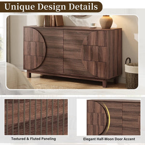 English Elm Modern Fluted Six Drawer Dresser Engineered Wood Storage Chest for Bedroom or Entryway Walnut Brown N739C000005D