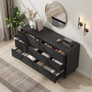 English Elm Modern Fluted Six Drawer Dresser Engineered Wood Storage Chest for Bedroom or Entryway Dark Gray N739C000005E