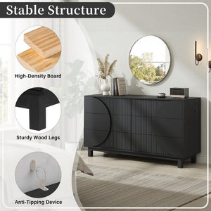 English Elm Modern Fluted Six Drawer Dresser Engineered Wood Storage Chest for Bedroom or Entryway Dark Gray N739C000005E