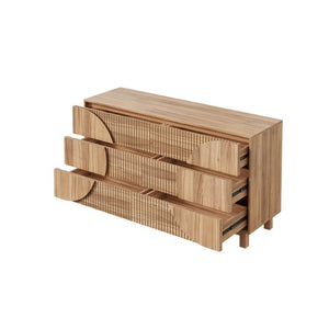 English Elm Modern Fluted Six Drawer Dresser Engineered Wood Storage Chest for Bedroom or Entryway Light Natural Brown N739C000005N