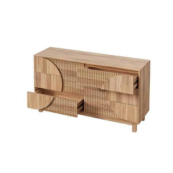 English Elm Modern Fluted Six Drawer Dresser Engineered Wood Storage Chest for Bedroom or Entryway Light Natural Brown N739C000005N