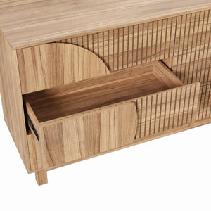 English Elm Modern Fluted Six Drawer Dresser Engineered Wood Storage Chest for Bedroom or Entryway Light Natural Brown N739C000005N