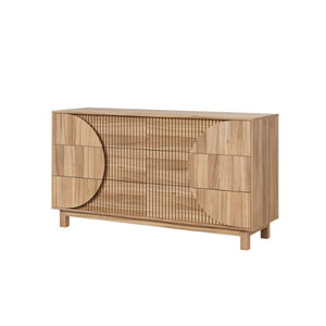 English Elm Modern Fluted Six Drawer Dresser Engineered Wood Storage Chest for Bedroom or Entryway Light Natural Brown N739C000005N