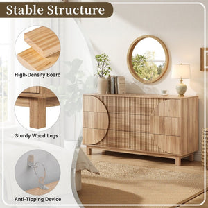 English Elm Modern Fluted Six Drawer Dresser Engineered Wood Storage Chest for Bedroom or Entryway Light Natural Brown N739C000005N