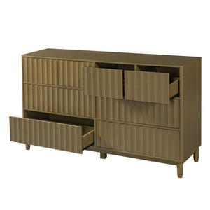 English Elm Mid Century Fluted 8 Drawer Dresser with Push Open Design and Solid Wood Legs Olive Green N739SC00003F