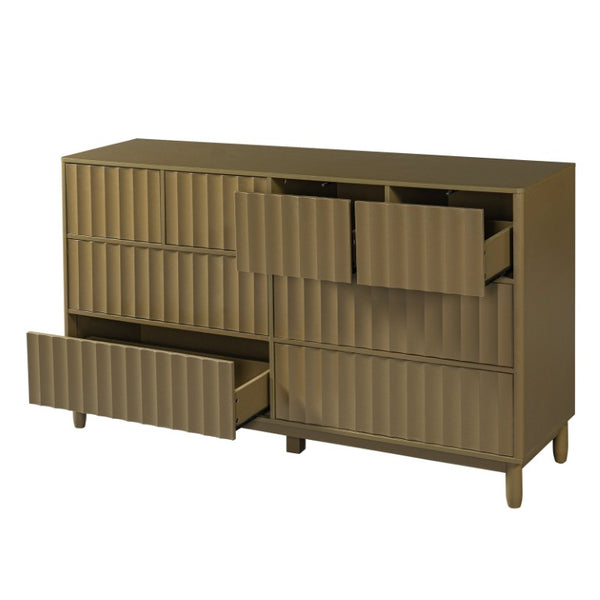 English Elm Mid Century Fluted 8 Drawer Dresser with Push Open Design and Solid Wood Legs Olive Green N739SC00003F