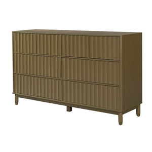 English Elm Mid Century Fluted 8 Drawer Dresser with Push Open Design and Solid Wood Legs Olive Green N739SC00003F