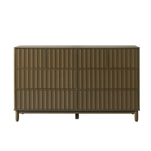 English Elm Mid Century Fluted 8 Drawer Dresser with Push Open Design and Solid Wood Legs Olive Green N739SC00003F