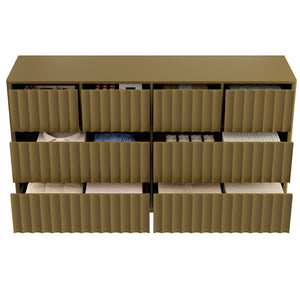 English Elm Mid Century Fluted 8 Drawer Dresser with Push Open Design and Solid Wood Legs Olive Green N739SC00003F