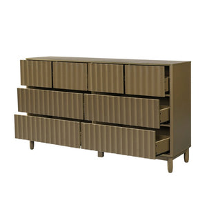 English Elm Mid Century Fluted 8 Drawer Dresser with Push Open Design and Solid Wood Legs Olive Green N739SC00003F