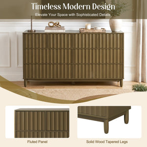 English Elm Mid Century Fluted 8 Drawer Dresser with Push Open Design and Solid Wood Legs Olive Green N739SC00003F
