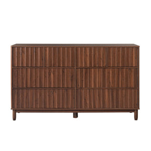 English Elm Mid Century Fluted 8 Drawer Dresser with Push Open Design and Solid Wood Legs Walnut Brown N739SC00003N