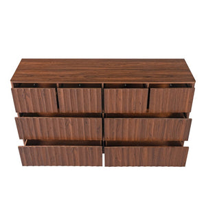 English Elm Mid Century Fluted 8 Drawer Dresser with Push Open Design and Solid Wood Legs Walnut Brown N739SC00003N