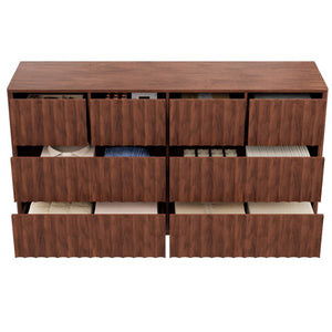 English Elm Mid Century Fluted 8 Drawer Dresser with Push Open Design and Solid Wood Legs Walnut Brown N739SC00003N