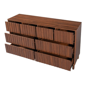 English Elm Mid Century Fluted 8 Drawer Dresser with Push Open Design and Solid Wood Legs Walnut Brown N739SC00003N