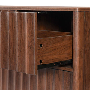 English Elm Mid Century Fluted 8 Drawer Dresser with Push Open Design and Solid Wood Legs Walnut Brown N739SC00003N
