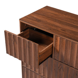 English Elm Mid Century Fluted 8 Drawer Dresser with Push Open Design and Solid Wood Legs Walnut Brown N739SC00003N