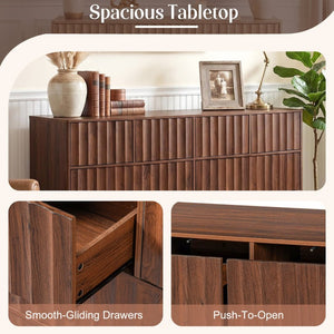 English Elm Mid Century Fluted 8 Drawer Dresser with Push Open Design and Solid Wood Legs Walnut Brown N739SC00003N