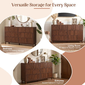 English Elm Mid Century Fluted 8 Drawer Dresser with Push Open Design and Solid Wood Legs Walnut Brown N739SC00003N