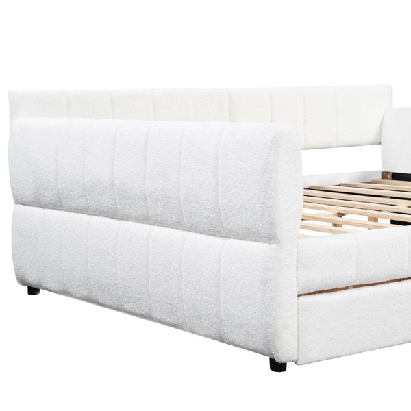 English Elm Queen Lambswool Platform Bed with Storage Drawers Usb Charging Boutique Style N7500000601K-1