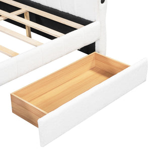 English Elm Queen Lambswool Platform Bed with Storage Drawers Usb Charging Boutique Style N7500000601K-1