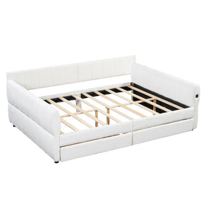 English Elm Queen Lambswool Platform Bed with Storage Drawers Usb Charging Boutique Style N7500000601K-1