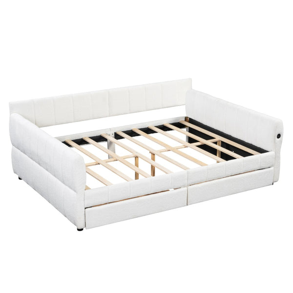 English Elm Queen Lambswool Platform Bed with Storage Drawers Usb Charging Boutique Style N7500000601K-1