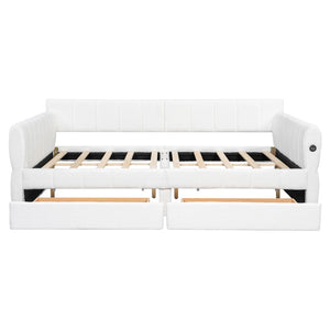 English Elm Queen Lambswool Platform Bed with Storage Drawers Usb Charging Boutique Style N7500000601K-1