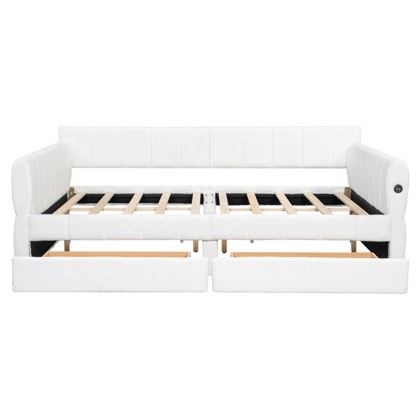 English Elm Queen Lambswool Platform Bed with Storage Drawers Usb Charging Boutique Style N7500000601K-1