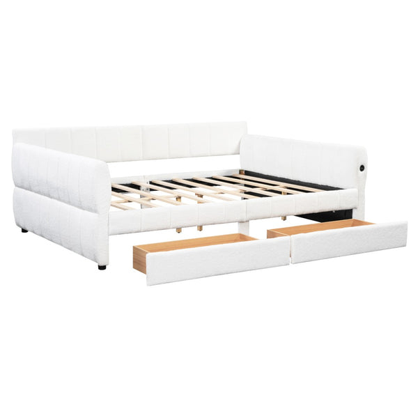 English Elm Queen Lambswool Platform Bed with Storage Drawers Usb Charging Boutique Style N7500000601K-1