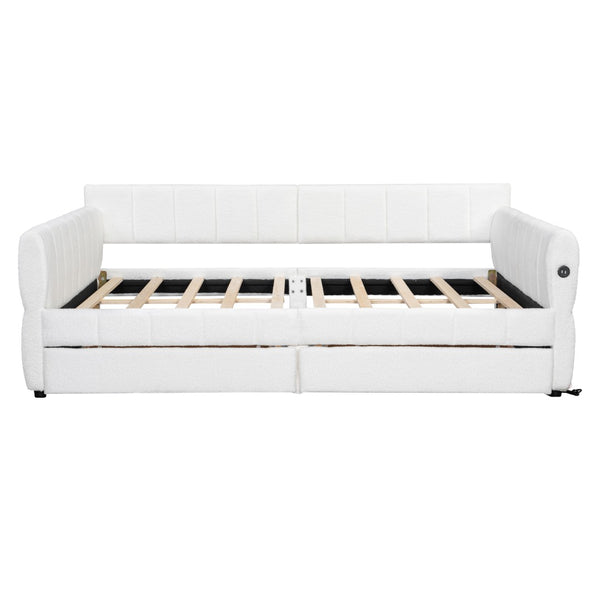 English Elm Queen Lambswool Platform Bed with Storage Drawers Usb Charging Boutique Style N7500000601K-1