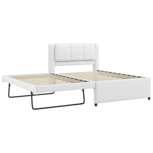 English Elm Twin Upholstered Platform Bed with Adjustable Trundle Linen Headboard Guest Room Beige N7500000614A