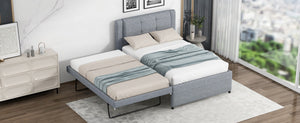 English Elm Twin Upholstered Platform Bed with Adjustable Trundle Linen Headboard Guest Room Gray N7500000614E