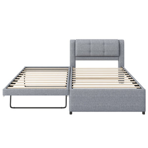 English Elm Twin Upholstered Platform Bed with Adjustable Trundle Linen Headboard Guest Room Gray N7500000614E