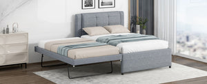English Elm Twin Upholstered Platform Bed with Adjustable Trundle Linen Headboard Guest Room Gray N7500000614E