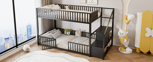 English Elm Twin Steel Bunk Bed with Storage Ladder Safety Rails and Compact Low Profile Frame Black N7500000676B