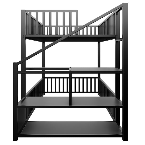 English Elm Twin Steel Bunk Bed with Storage Ladder Safety Rails and Compact Low Profile Frame Black N7500000676B