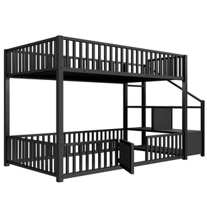 English Elm Twin Steel Bunk Bed with Storage Ladder Safety Rails and Compact Low Profile Frame Black N7500000676B
