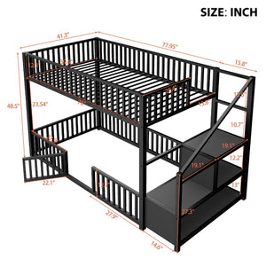 English Elm Twin Steel Bunk Bed with Storage Ladder Safety Rails and Compact Low Profile Frame Black N7500000676B