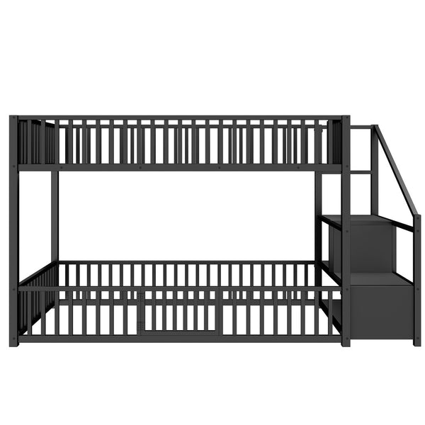 English Elm Twin Steel Bunk Bed with Storage Ladder Safety Rails and Compact Low Profile Frame Black N7500000676B