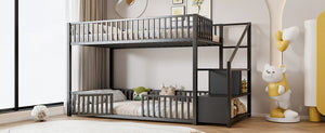 English Elm Twin Steel Bunk Bed with Storage Ladder Safety Rails and Compact Low Profile Frame Black N7500000676B