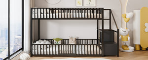 English Elm Twin Steel Bunk Bed with Storage Ladder Safety Rails and Compact Low Profile Frame Black N7500000676B