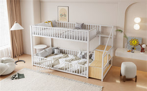 English Elm Twin Steel Bunk Bed with Storage Ladder Safety Rails and Compact Low Profile Frame White N7500000676K