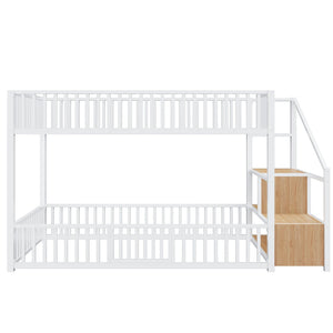 English Elm Twin Steel Bunk Bed with Storage Ladder Safety Rails and Compact Low Profile Frame White N7500000676K